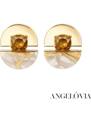 Gold ve Sedef Detaylı Çelik Küpe