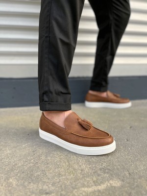 DMR Elegance JY153 Bloom Bağcıksız Püsküllü Cilt Erkek Günlük Spor Klasik Ayakkabı Cbt - Taba