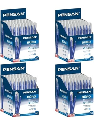 Leaf Shop Paket Pensan Büro Mavi Tükenmez Kalem 50'li Toplam 200 Adet