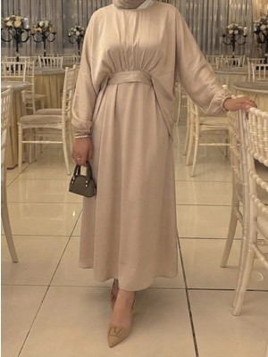 Miostil Bağlama Detaylı Ikili Saten Elbise-Taş