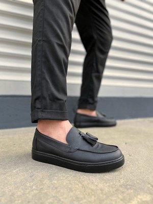 DMR Elegance JY153 Bloom Bağcıksız Püsküllü Cilt Erkek Günlük Spor Klasik Ayakkabı Cst - Siyah