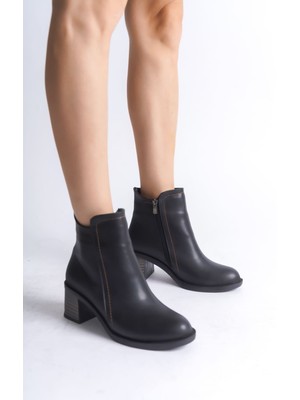 DMR Elegance Larıssa Fermuarlı Ortopedik Taban Topuklu Kadın Bot  Cst - Siyah