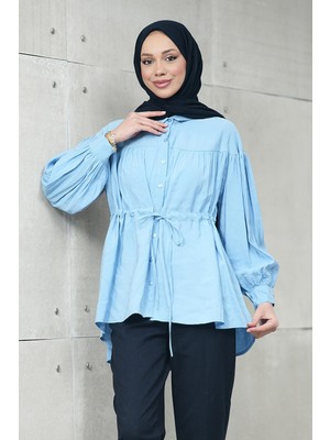 İmaj Butik Bebe Mavi Bel Bağlamalı Modal Salaş Gömlek