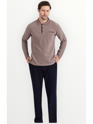 Erse %100 Pamuk Selanik Örme Uzun Kol Erkek Pijama Takımı Kışlık Bej