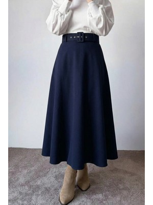 Miostil Kemerli Kloş Etek-Lacivert