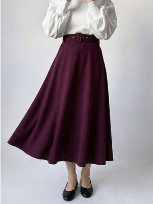 Miostil Kemerli Kloş Etek-Bordo