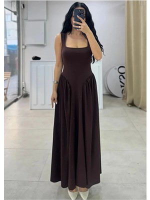 Rora Kadın Kare Yaka Kalın Askılı Elbise