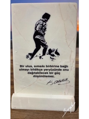 Bergibo Mermer Doğal Taş Atatürk Masaüstü Plaket