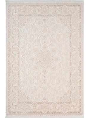 Karmen Halı Fontana FT002W Krem Bej Akrilik Halı Klasik Desen Pamuk Taban Tozu Az Salon Oturma Odası Halısı