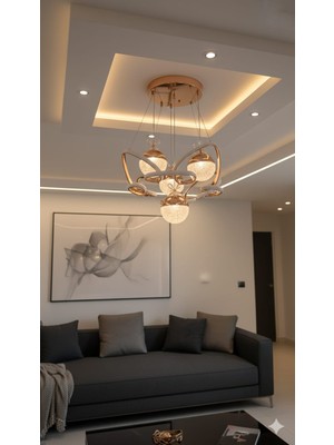 Bohem Aydınlatma Gold Kelebek Sarkıt 4'lü Modern 3 Renk LED Avize (Beyaz Sarı Günışığı)