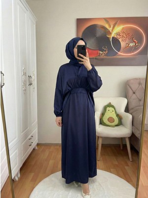 Miostil Bağlama Detaylı Ikili Saten Elbise-Lacivert