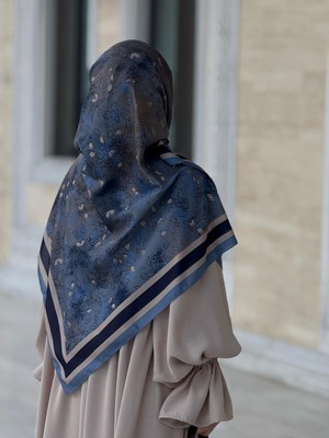 Qalortex Scarf Pamuklu Soft Minâ Desen Eşarp-Lacivert