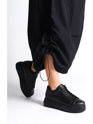 DMR Elegance Bıana Bağcıklı Ortopedik Taban Kadın Sneaker Spor Ayakkabı Cst - Siyah