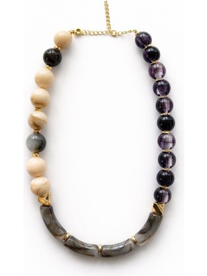 Renkli Gold Detaylı Taşlı Kolye