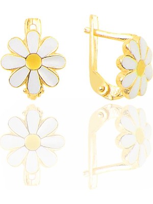 Söğütlü Silver Gümüş 925 Ayar Altın Yaldızlı Papatya Küpe Çiçek Temalı Kadınlar İçin