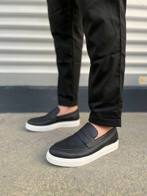 DMR Elegance JY180 Estilo x Bağcıksız Cilt Erkek Günlük Spor Klasik Ayakkabı Cbt - Siyah