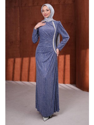 İmaj Butik Indigo Ön Taş Detaylı Abiye