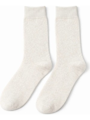 Solde Erkek Pamuklu Günlük Çorap – Düz Krem (Ekru), Konfor Lastikli, Kaliteli