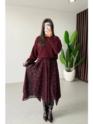 Rora Tül Detaylı Asimetrik Astarlı Uzun Etek