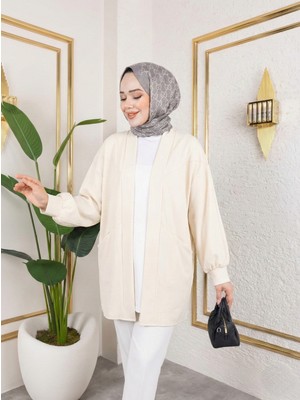 Miostil Cep Detay Atlas Hırka-Krem