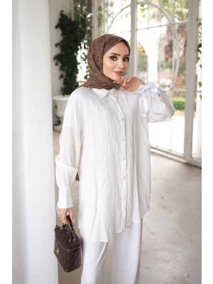 İmaj Butik Ekru Kol Bağlamalı Gömlek