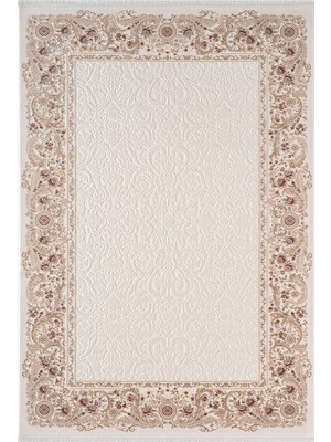 Karmen Halı Fontana FT005P Krem Bej Akrilik Halı Klasik Desen Pamuk Taban Tozu Az Salon Oturma Odası Halısı