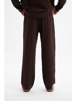 Danger Erkek %100 Pamuklu Keten Görünümlü Pantolon Gömlek Takım Kahverengi