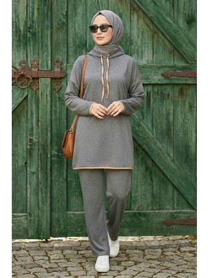 İmaj Butik Antrasit Kapüşonlu Tunik Pantolonlu Takım