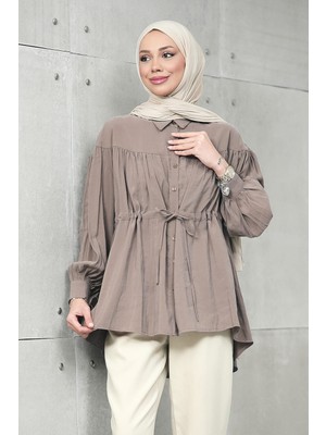 İmaj Butik Koyuv Vizon Bel Bağlamalı Modal Salaş Gömlek