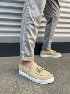 DMR Elegance JY153 Bloom Bağcıksız Püsküllü Süet Erkek Günlük Spor Klasik Ayakkabı Sbt - Krem