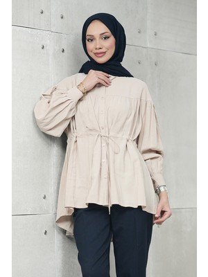 İmaj Butik Bej Bel Bağlamalı Modal Salaş Gömlek