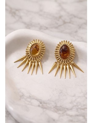 Versein Atelier Kahverengi Gold Detaylı Zara Model Çelik Küpe