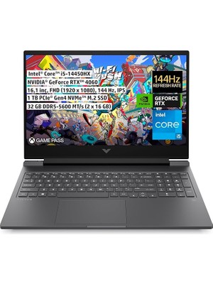 Leaf Shop Victus | Intel Core I5-14450HX | 32 GB Ram | 1 Tb SSD | Nvıdıa Geforce Rtx 4060 | 16, 1 Inç 144 Hz Fhd IPS | Freedos | Gaming Laptop | BK5R0EA