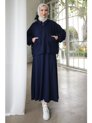 İmaj Butik Lacivert Fermuarlı Hırka Etekli Modal Takım