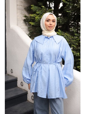 İmaj Butik Bebe Mavi Bebe Yaka Bel Bağlamalı Gömlek