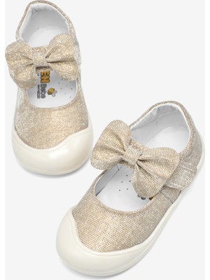 Tonny Black Kız Çocuk Altın Simli Çocuk Ilk Adım Fiyonlu Babet