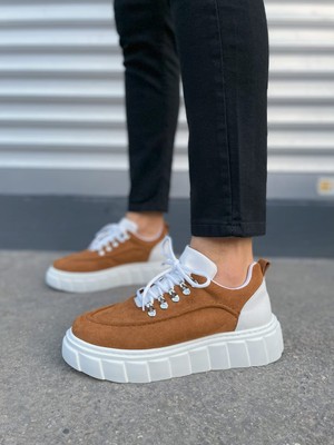 DMR Elegance JY010 Cloud Bağcıklı Süet Erkek Günlük Sneaker Ayakkabı Sbt - Taba/beyaz