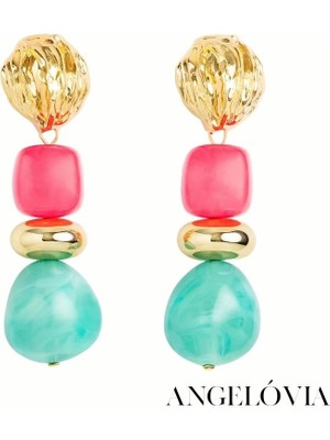 Renkli Taşlı Çelik Küpe