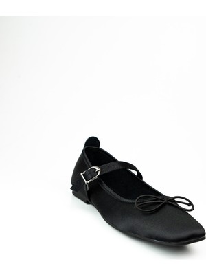 Moda Arena 505 Siyah Saten Kadın Babet