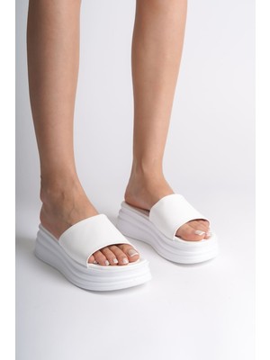 DMR Elegance Alıce Düz Topuklu Kalın ve Ortopedik Taban Kadın Terlik Cbt - Beyaz