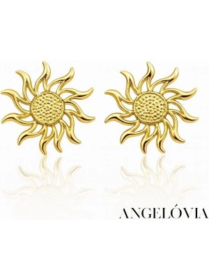 Gold Güneş Figürlü Çelik Küpe