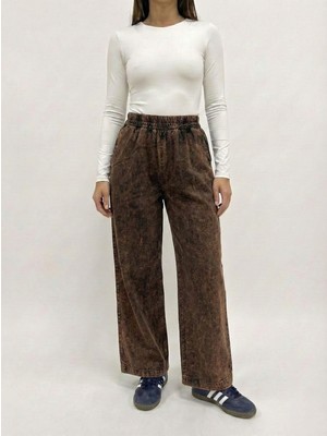 Miostil Cep Detay Lastikli Pantolon-Kahve