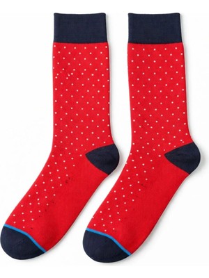 Solde Erkek Pamuklu Günlük Çorap – Puantiyeli Desen, Kırmızı/lacivert Detaylı, Kaliteli