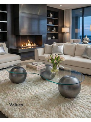 Velura Home & Living Küre Orta Sehpa - Silver - Fasulye - Şeffaf Cam
