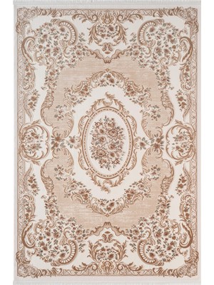 Karmen Halı Fontana FT004B Krem Bej Akrilik Halı Klasik Desen Pamuk Taban Tozu Az Salon Oturma Odası Halısı