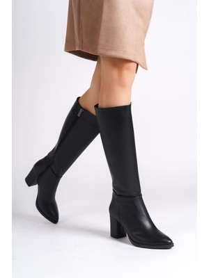 DMR Elegance Fıorella Bağcıksız Fermuarlı Ortopedik Taban Kadın Çizme Cst - Siyah