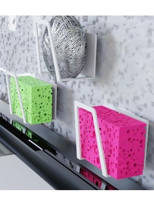 Leaf Shop Beyaz Paslanmaz Çelik Mutfak Banyo Sünger& Bulaşık Teli &sabun Tutucu 3 Adet MT40B