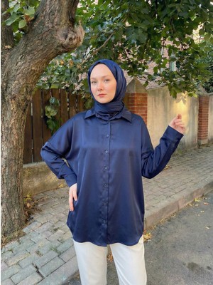 Miostil Saten Tunik-Lacivert