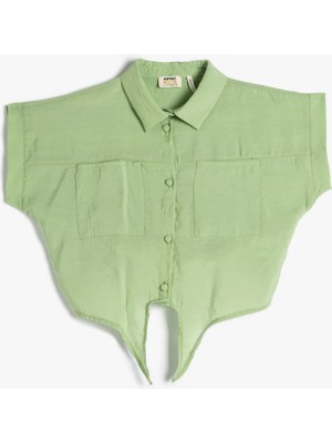 Koton Crop Gömlek Önden Bağlama Detaylı Kısa Kollu Cepli Modal Kumaş