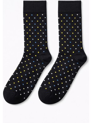 Solde Erkek Pamuklu Günlük Çorap – Mini Nokta Desenli, Siyah Üzeri Renkli, Kaliteli (